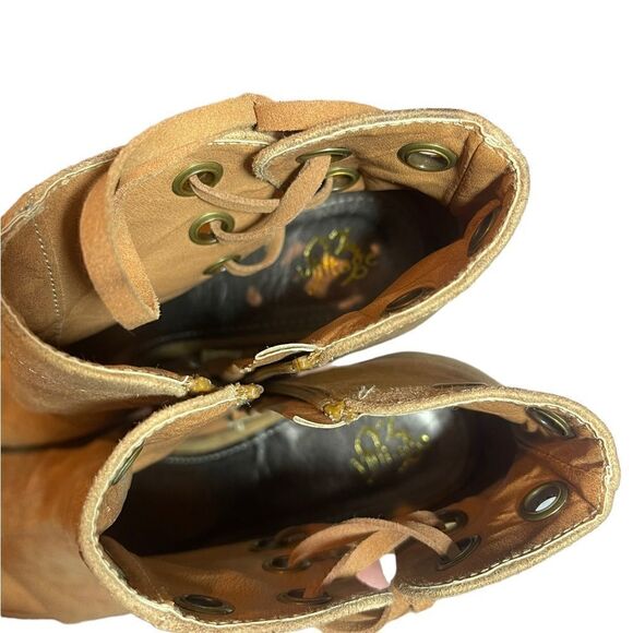 93 Vintage Womens Open Toe Ankle Boots Lace Up Tan Side Zip Vegan 9.5 - Picture 13 of 16